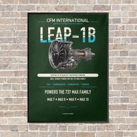 Thumbnail for CFM LEAP-1B vertical canvas print - framed - dark green background