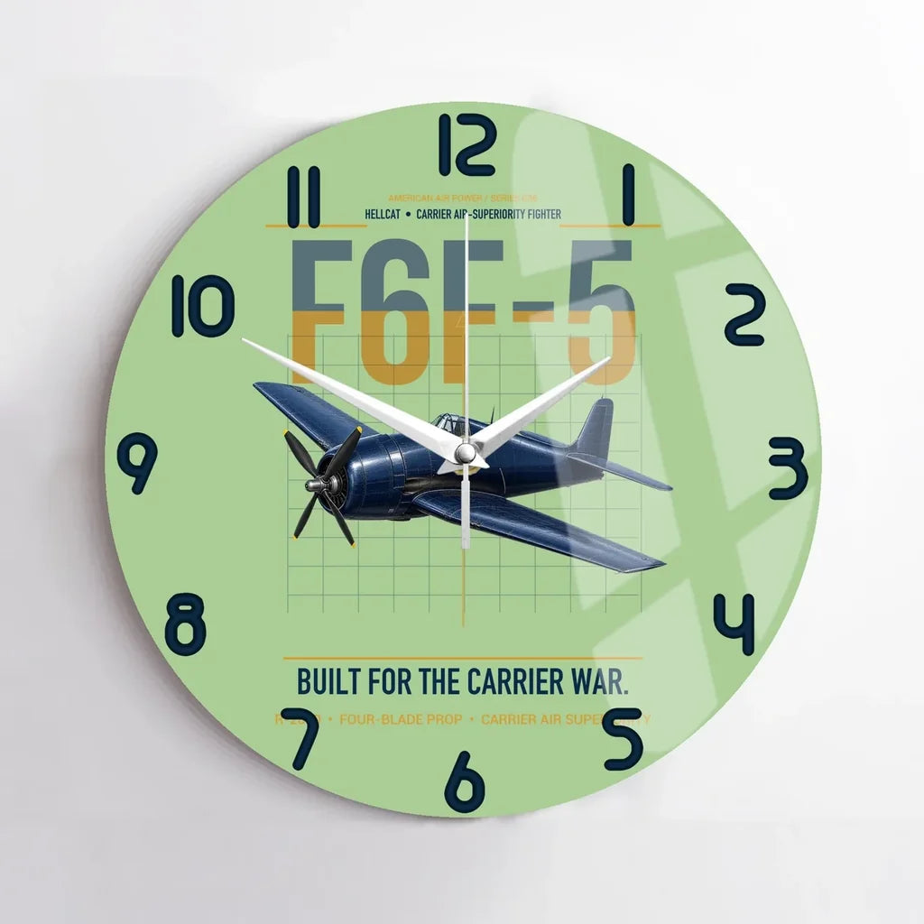 F6F-5 Hellcat design on light green no frame wall clock