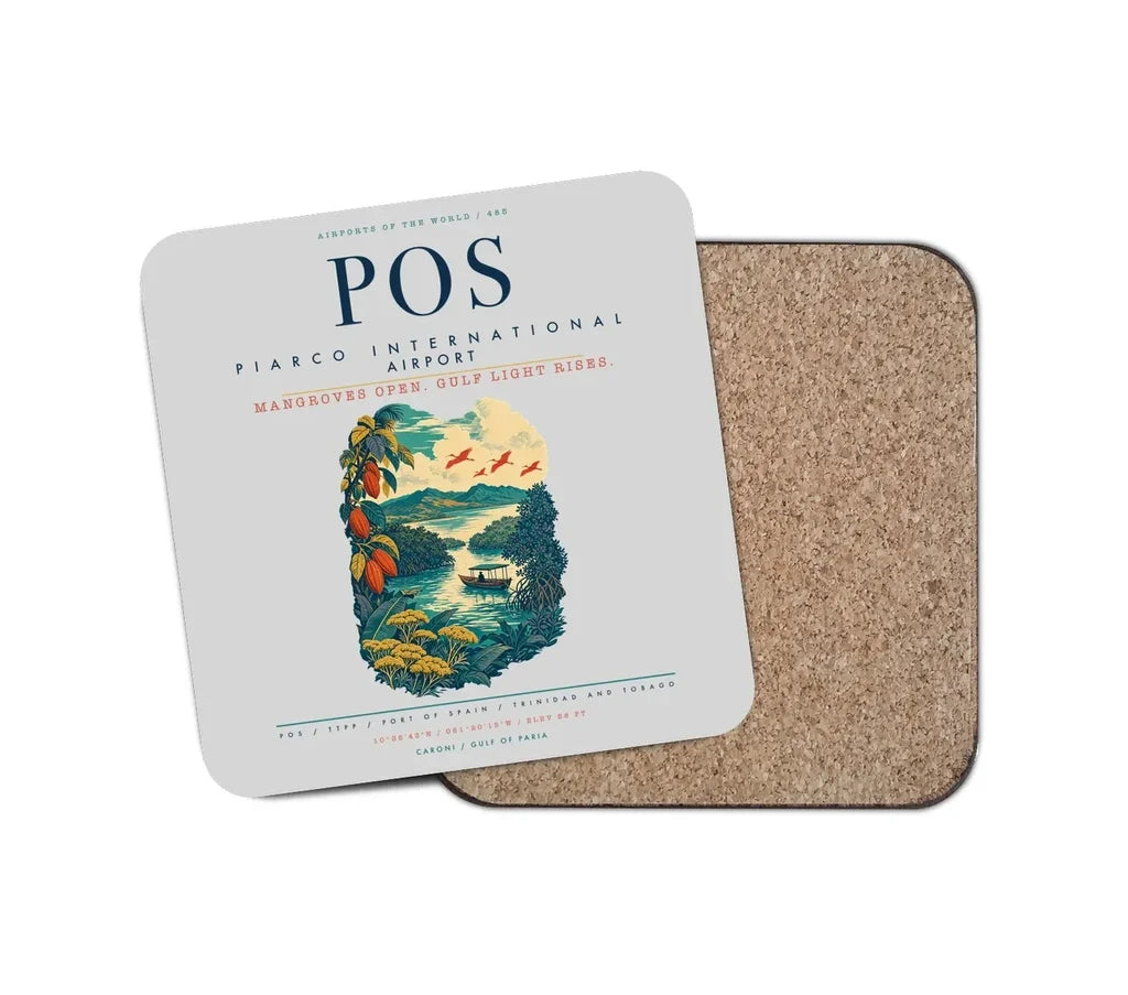 Piarco International Airport (POS) design on light gray 1 piece coaster