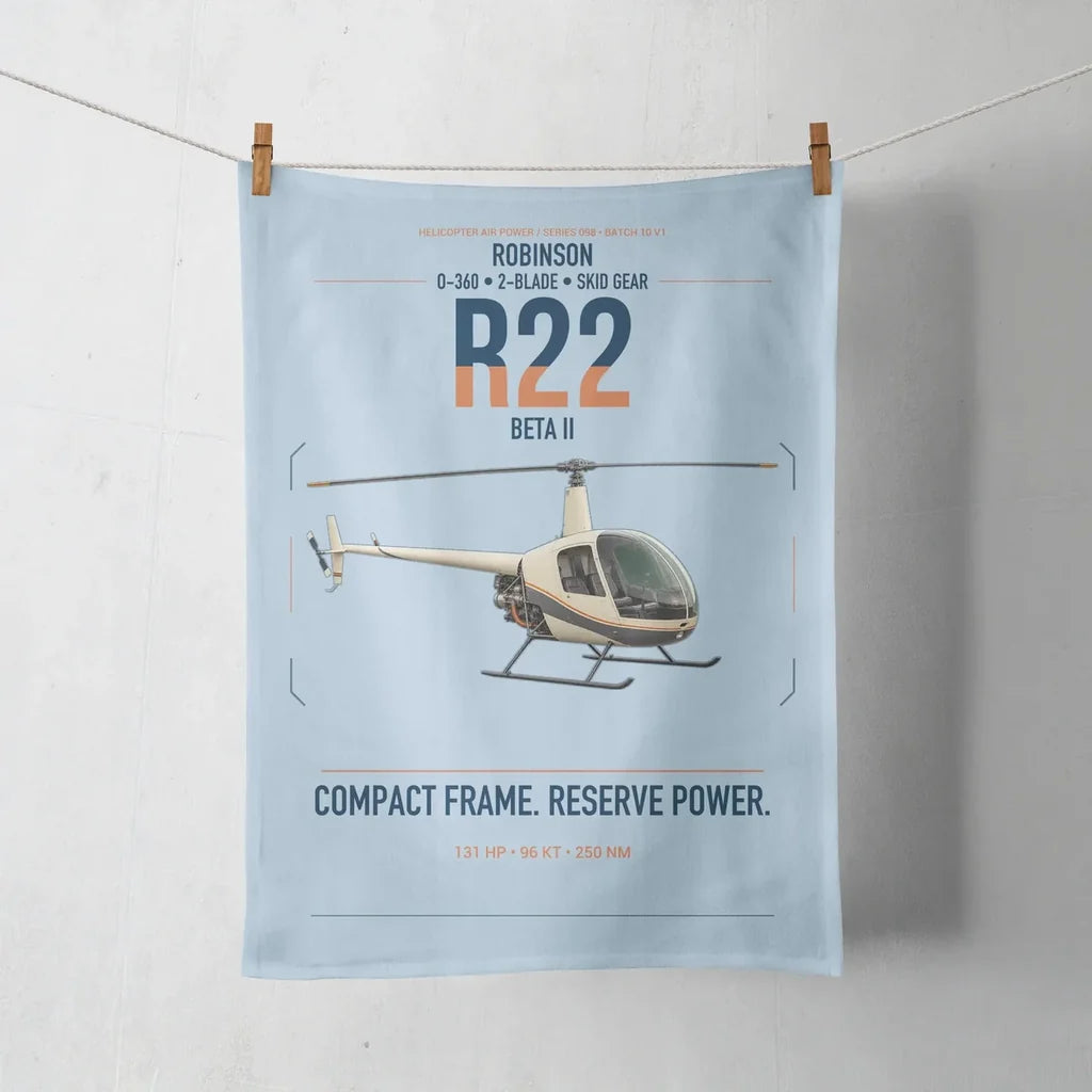 Robinson R22 Beta II design on light blue towel