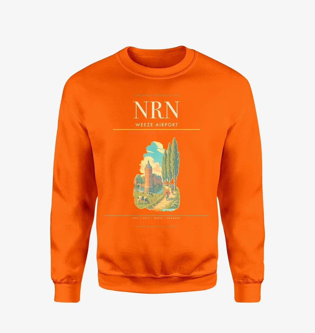 Weeze Airport (NRN) design on orange sweatshirt