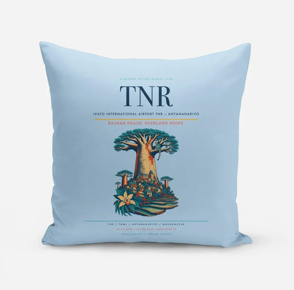 Ivato International Airport (TNR) design on light blue pillow