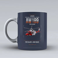 Thumbnail for Leonardo AW189 design on dark blue ceramic mug, double-side print
