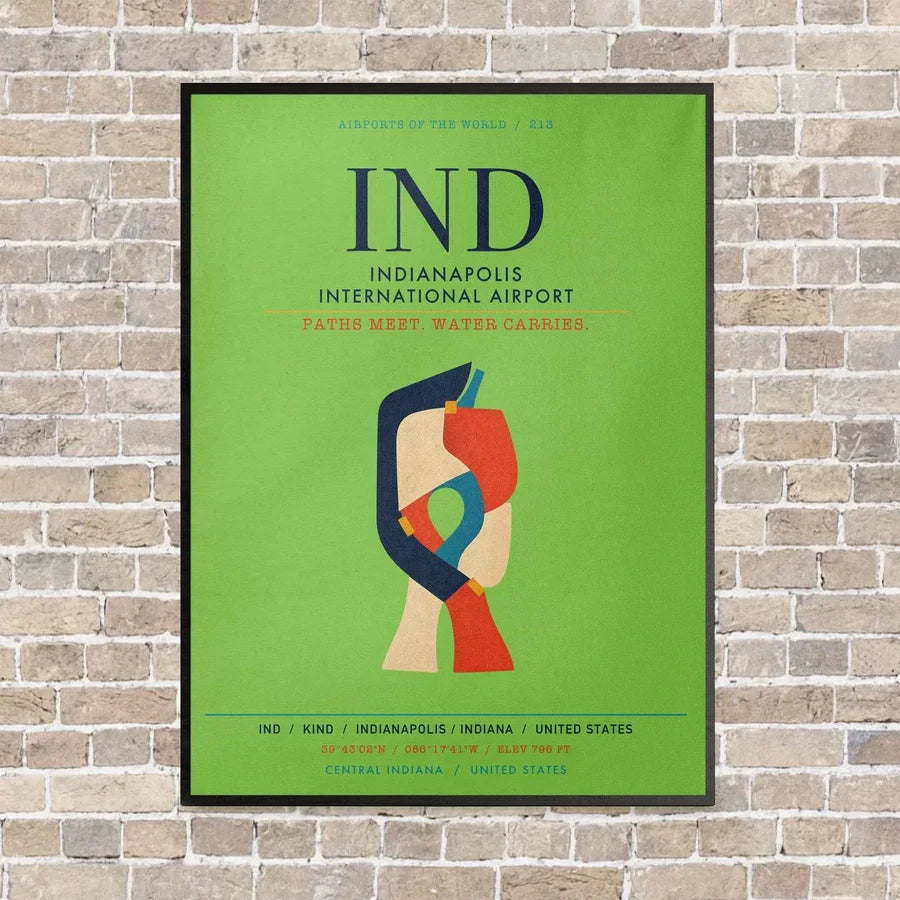 Indianapolis International Airport IND vertical canvas print - framed - light green background
