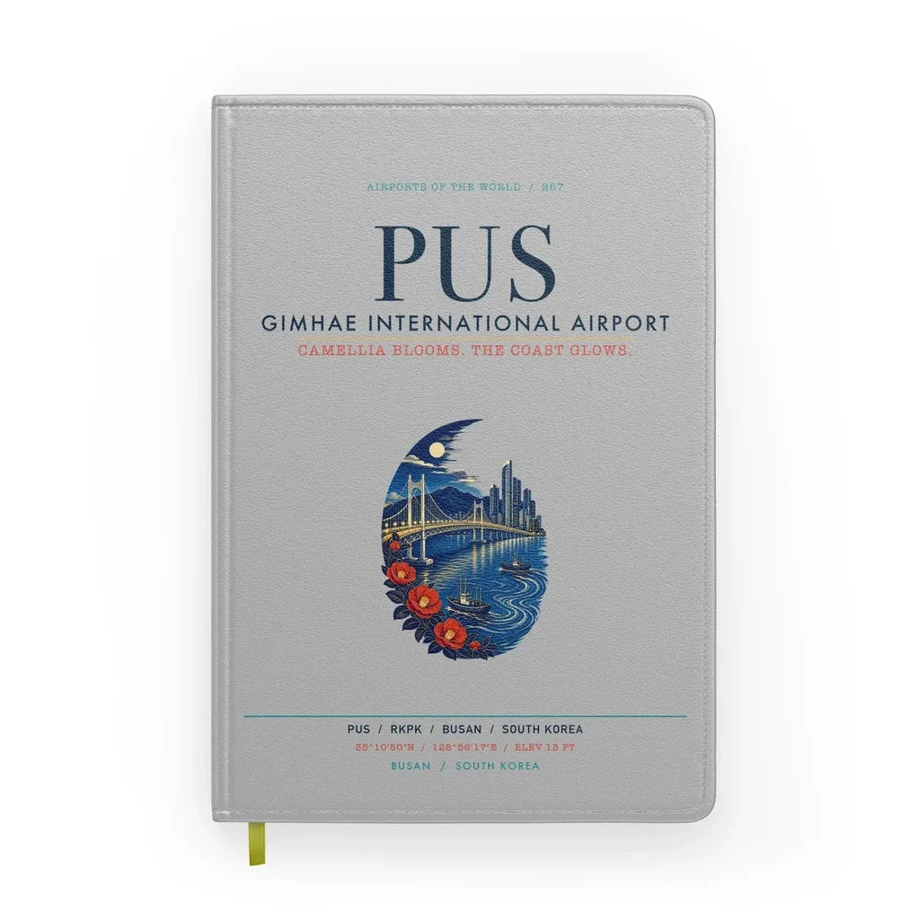 Gimhae International Airport Busan (PUS) design on light gray notebook