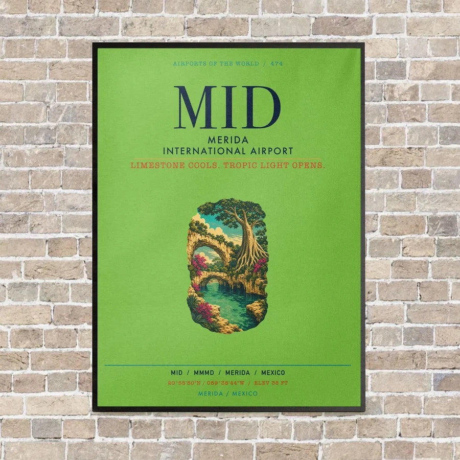 Merida International Airport MID vertical canvas print - framed - light green background