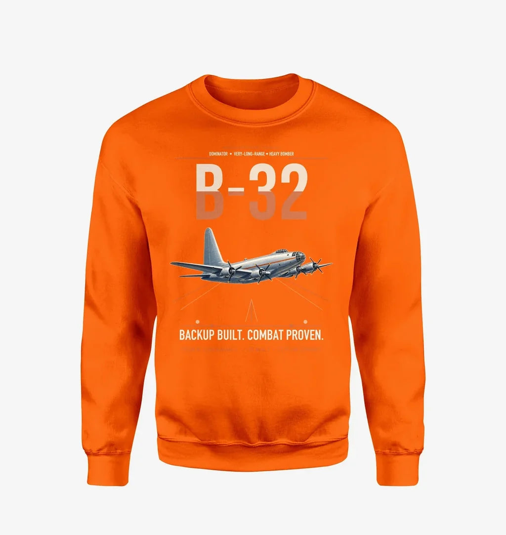 B-32 Dominator design on orange sweatshirt