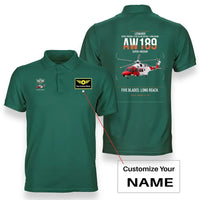 Thumbnail for Leonardo AW189 design on green+name double-side polo t-shirt, double-side print