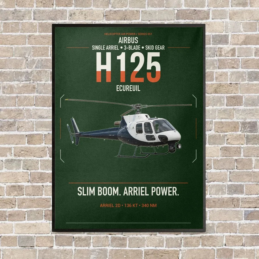 Airbus H125 vertical canvas print - framed - dark green background
