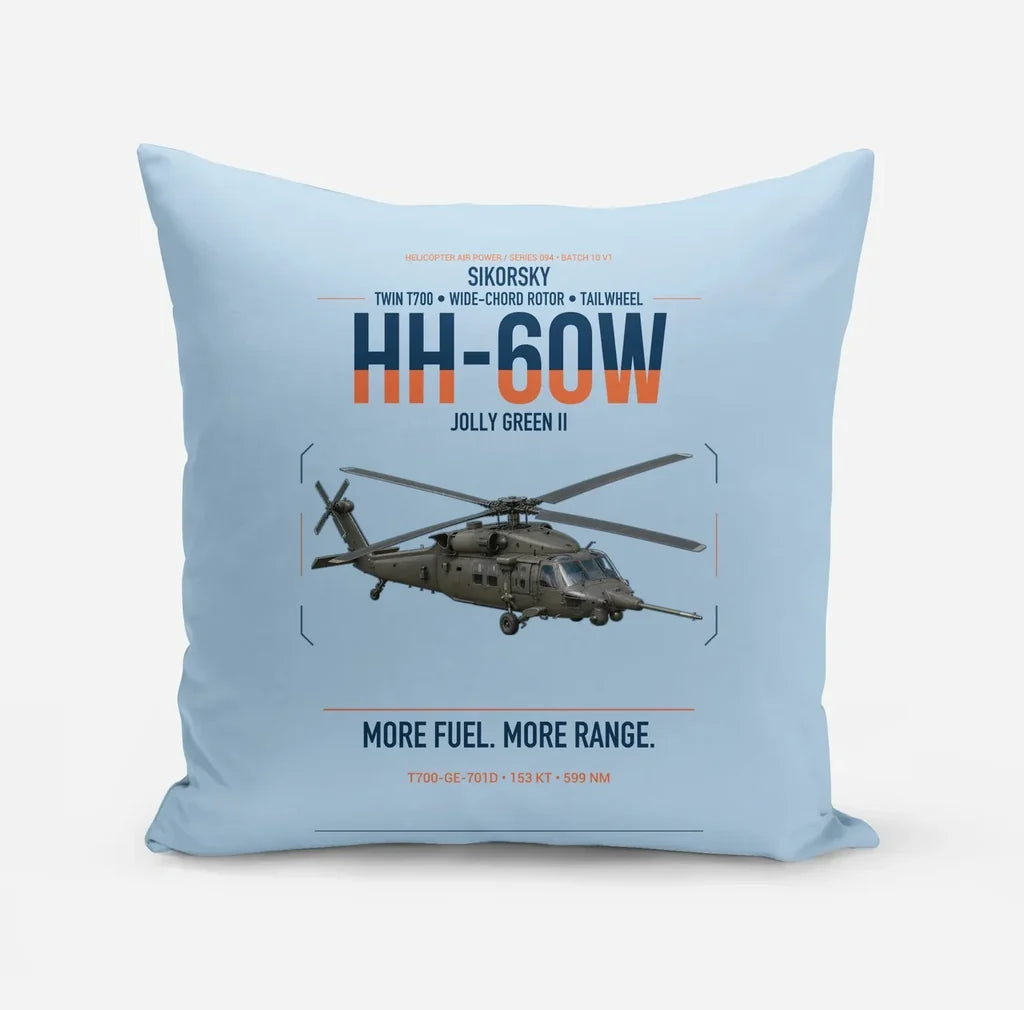 Sikorsky HH-60W Jolly Green II design on light blue pillow