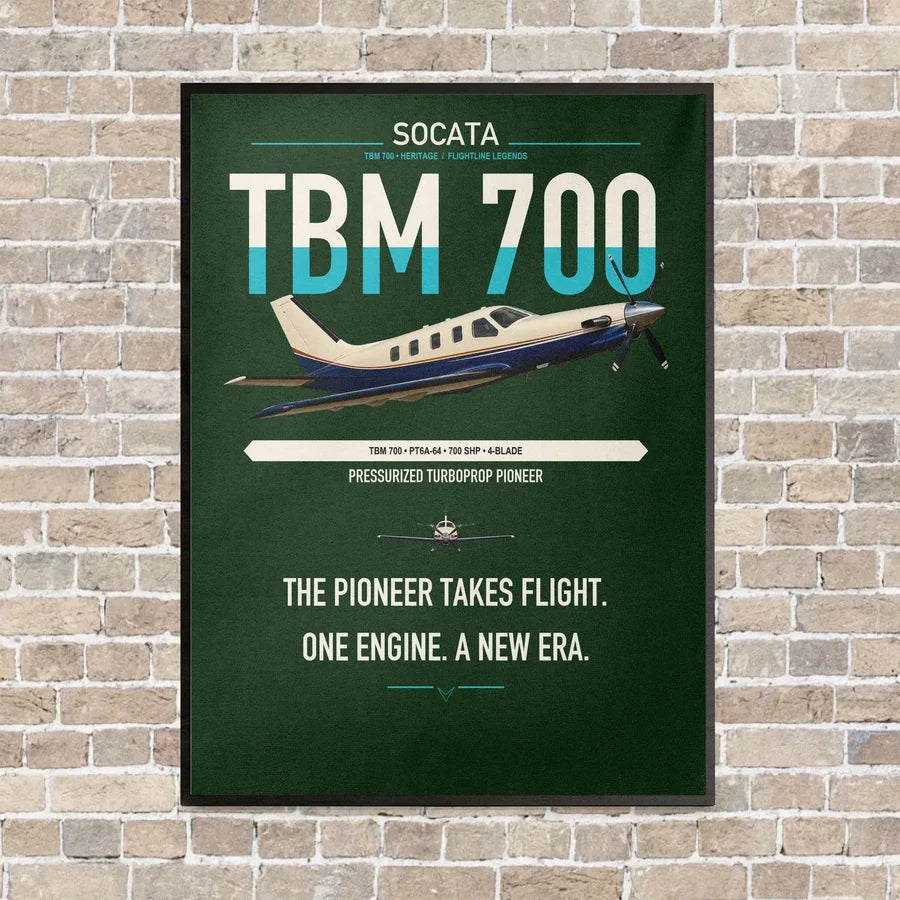 Socata TBM 700 vertical canvas print - framed - dark green background