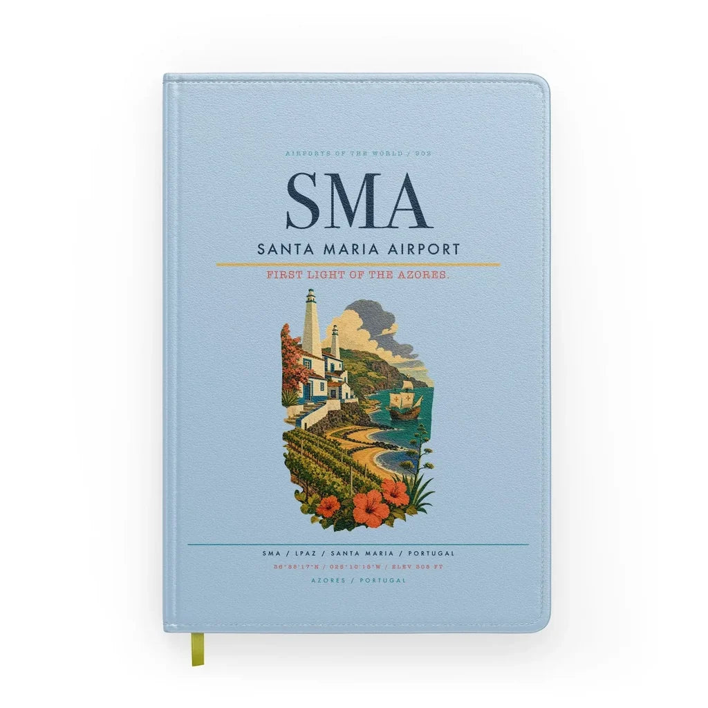 Santa Maria Airport (SMA) design on light blue notebook