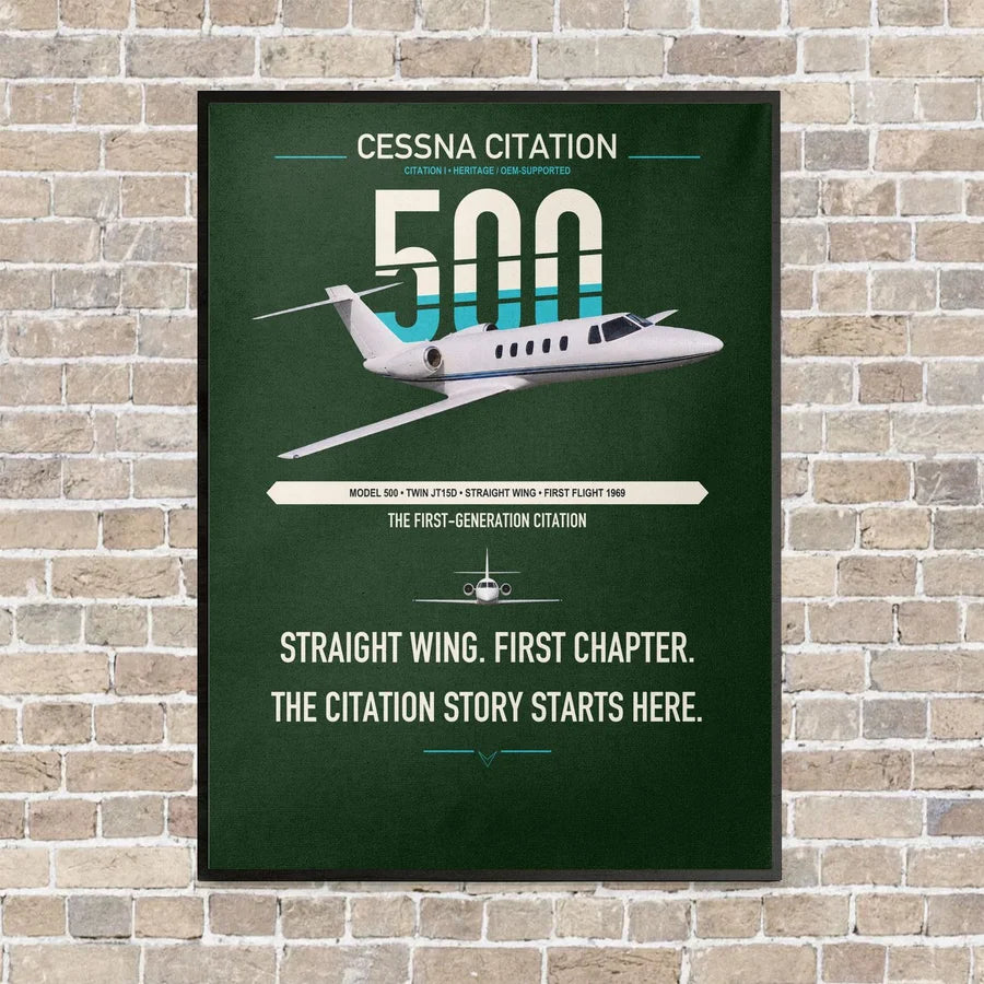 Cessna Citation 500 - Citation I vertical canvas print - framed - dark green background