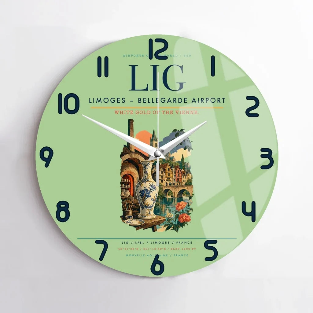 Limoges – Bellegarde Airport (LIG) design on light green no frame wall clock