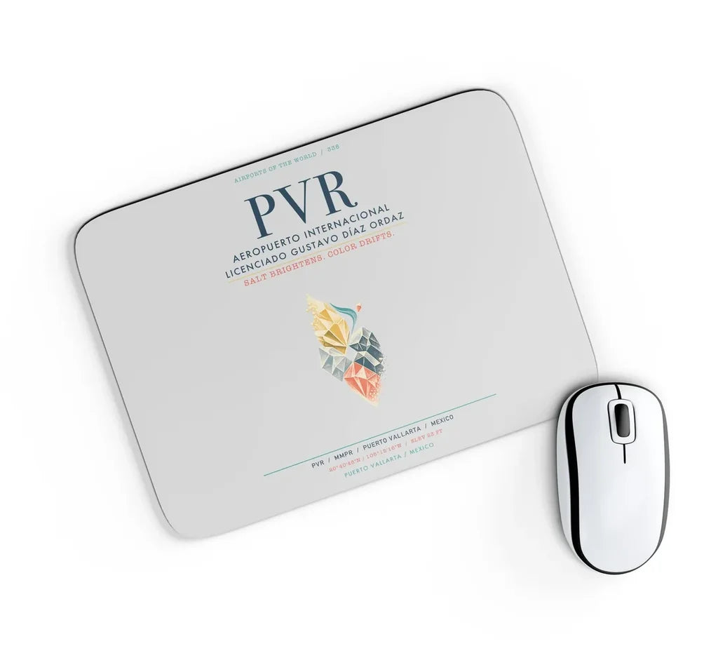 Aeropuerto Internacional Licenciado Gustavo Díaz Ordaz (PVR) design on light gray rectangle mouse pad