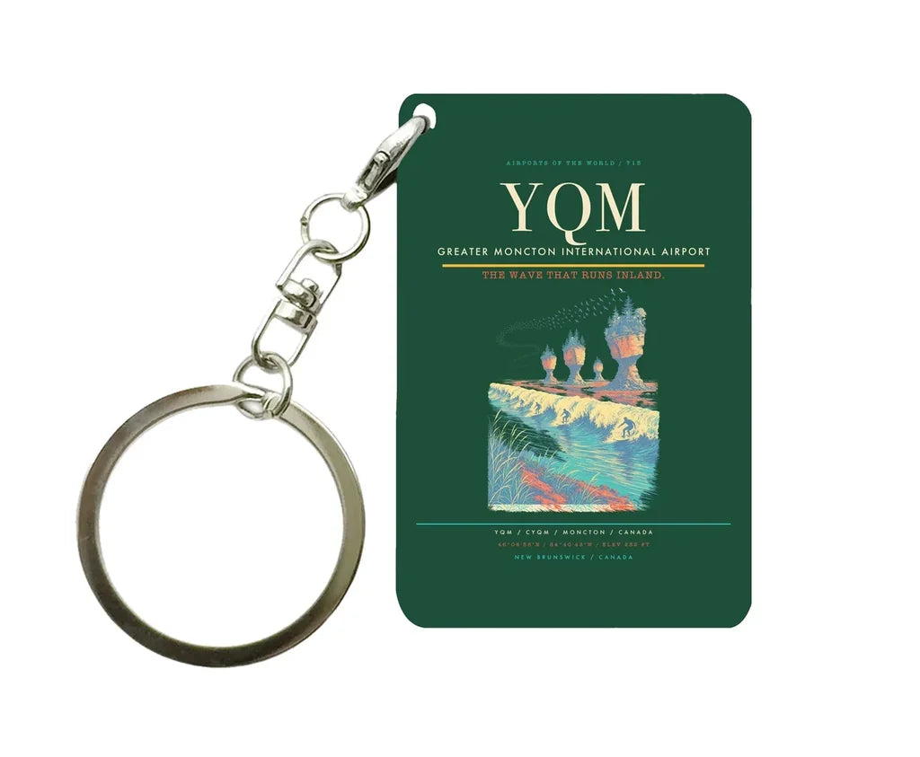Greater Moncton International Airport (YQM) design on dark green key chain