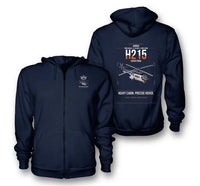 Thumbnail for Airbus H215 design on navy blue premium zipped hoodie, double-side print