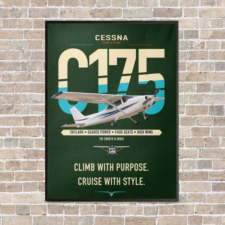 Cessna 175 Skylark vertical canvas print - framed - dark green background