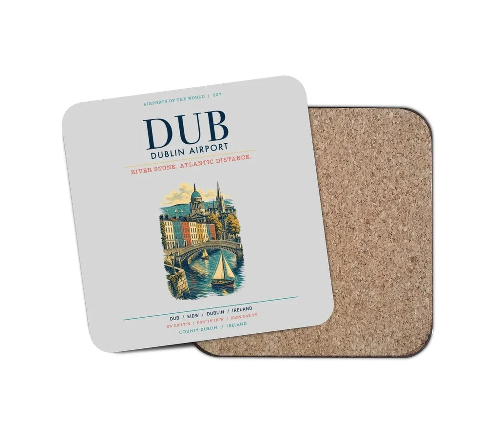 Dublin Airport (DUB) design on light gray 1 piece coaster