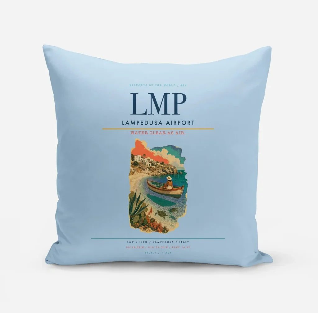 Lampedusa Airport (LMP) design on light blue pillow