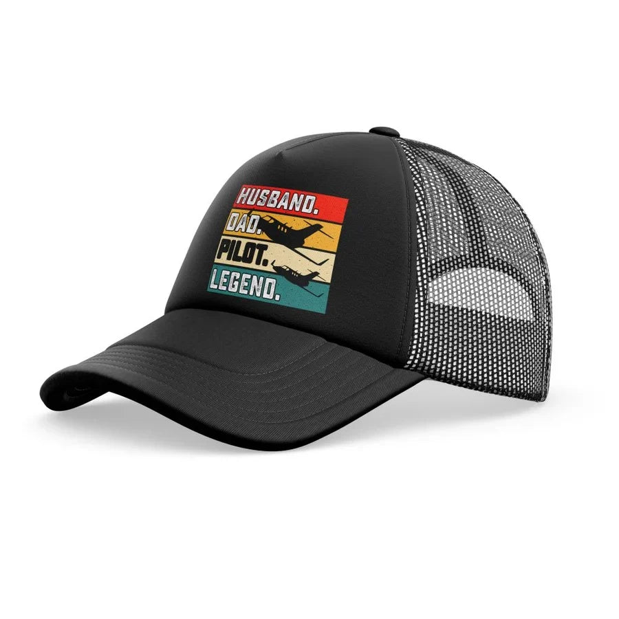 Husband & Dad & Pilot & Legend trucker cap - full black