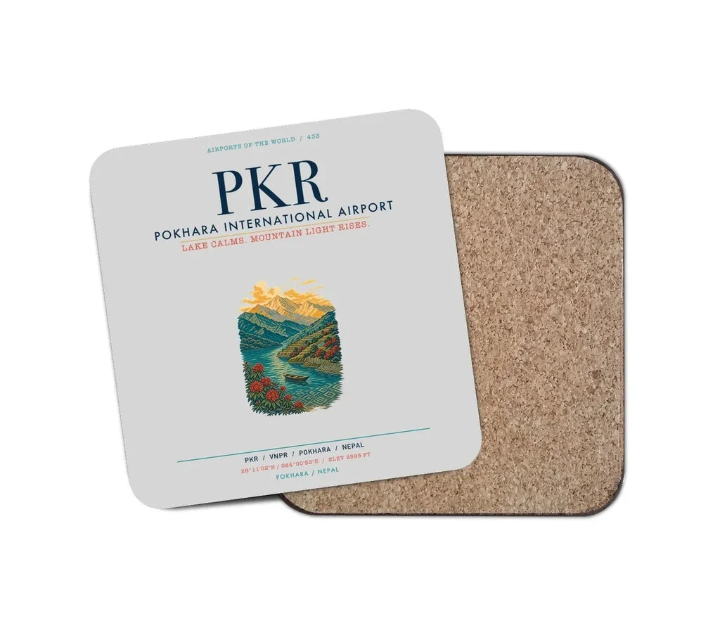 Pokhara International Airport (PKR) design on light gray 1 piece coaster