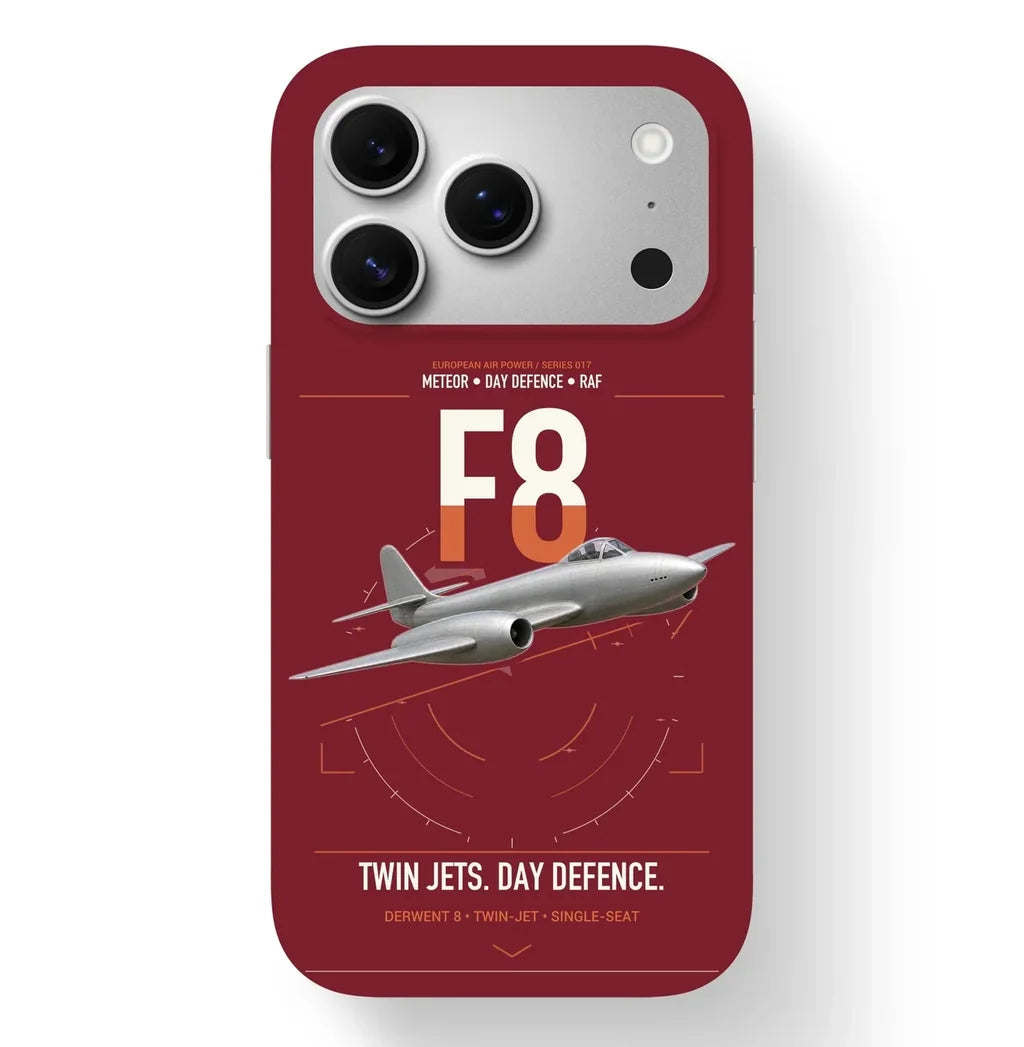 Gloster Meteor F8 design on dark red magsafe iphone case, for iPhone 17 Pro
