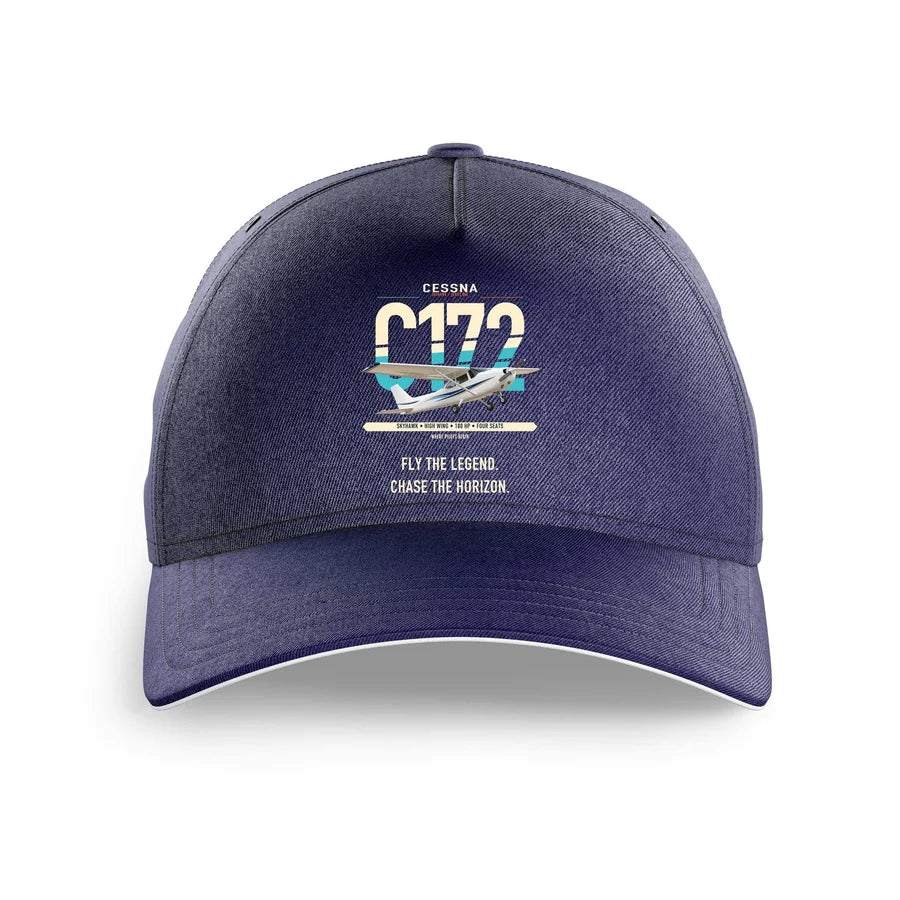 Cessna 172 Skyhawk design on dark blue printed hat