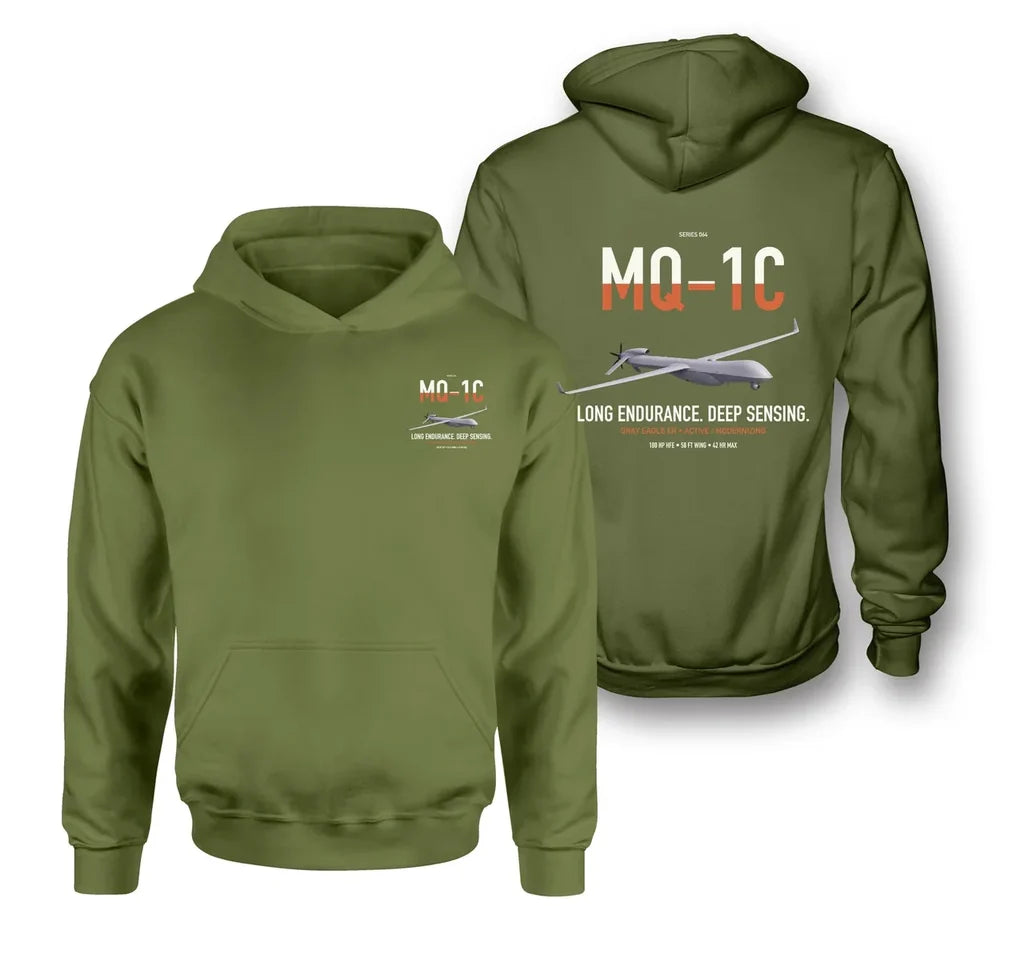 MQ-1C Gray Eagle ER design on green army double-side hoodie, double-side print