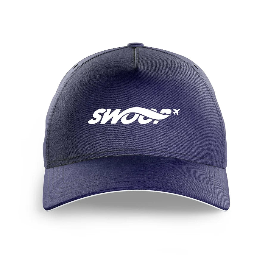 Swoop Airlines logo printed on dark blue cap