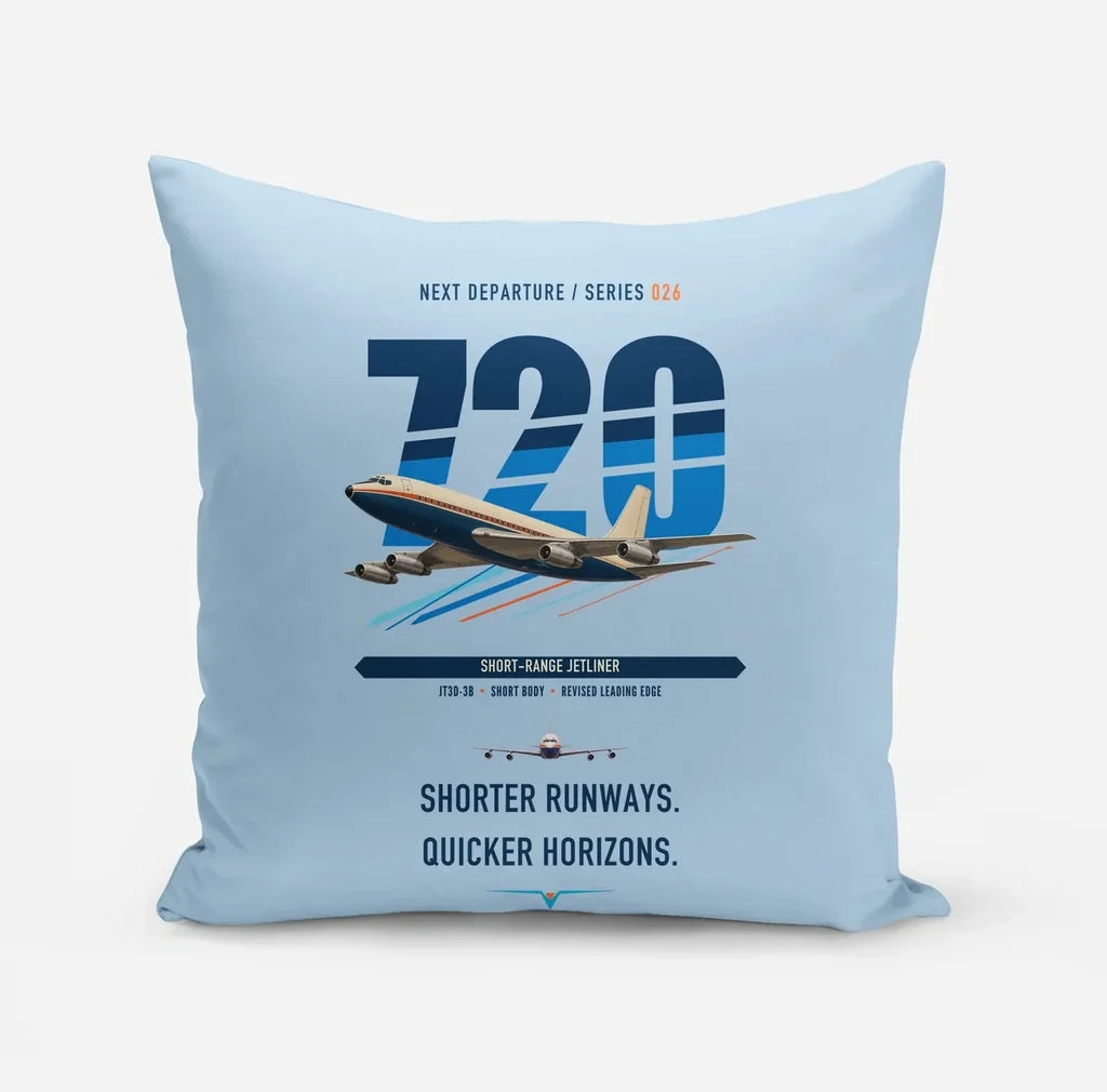 Boeing 720B design on light blue pillow