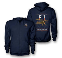 Thumbnail for Sopwith Camel F.1 design on navy blue premium zipped hoodie, double-side print
