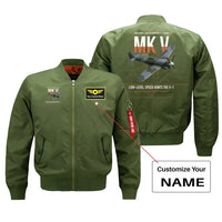 Thumbnail for Hawker Tempest Mk V design on green+name bomber jacket, double-side print