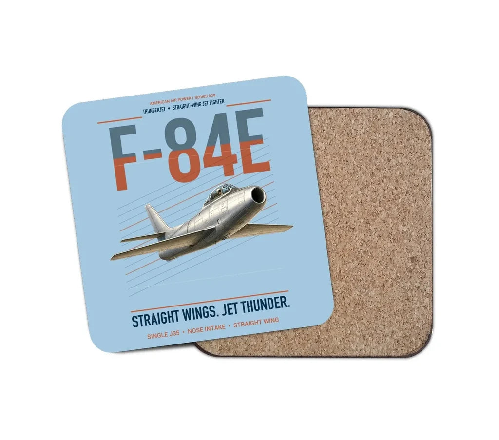 F-84E Thunderjet design on light blue 1 piece coaster