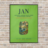 Thumbnail for Jackson–Medgar Wiley Evers International Airport JAN vertical canvas print - framed - light green background