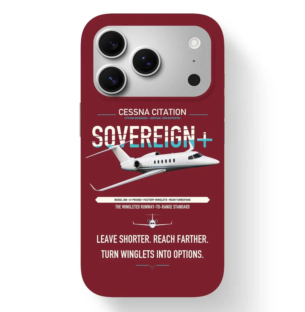 Cessna Citation Sovereign+ design on dark red magsafe iphone case, for iPhone 17 Pro