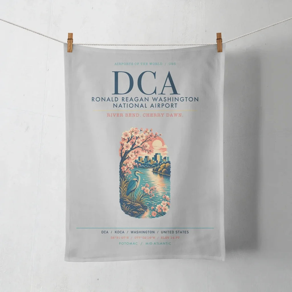 Ronald Reagan Washington National Airport (DCA) design on light gray towel