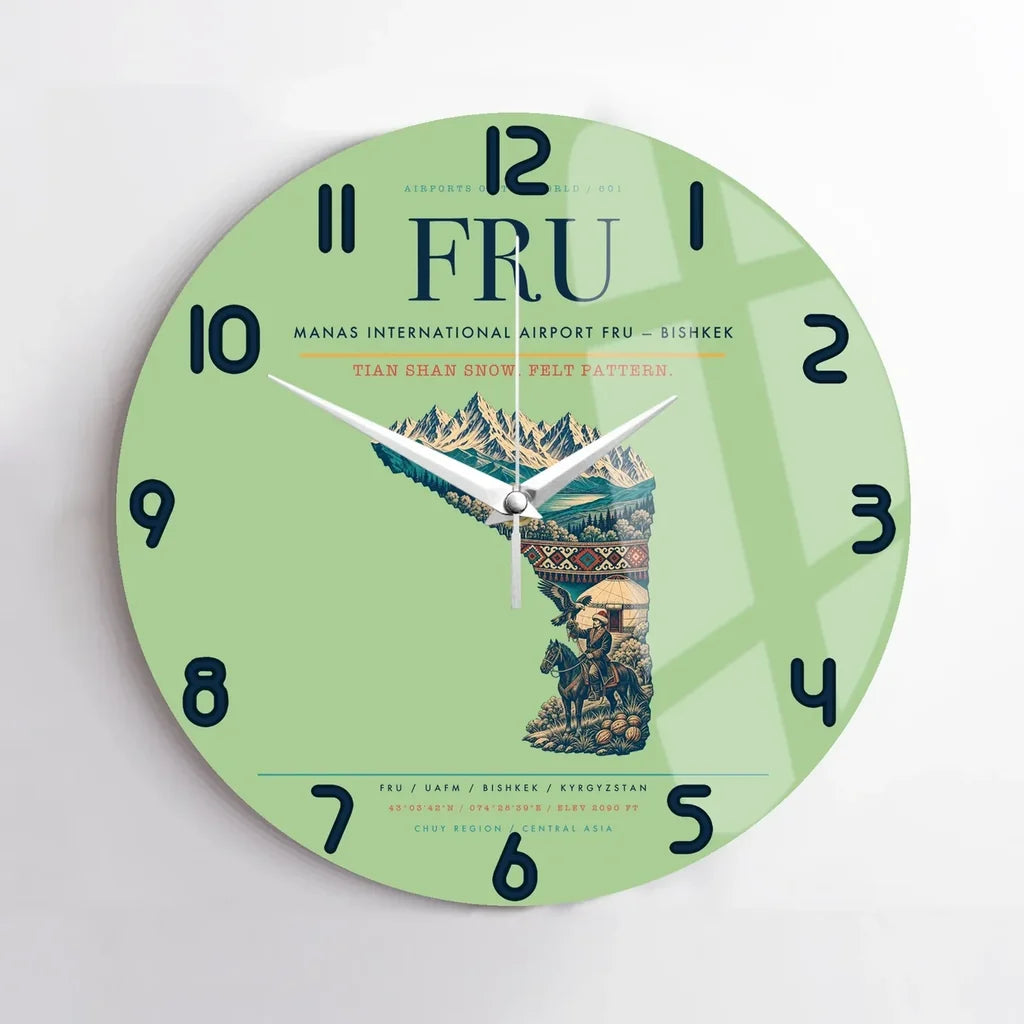 Manas International Airport (FRU) design on light green no frame wall clock