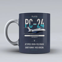 Thumbnail for Pilatus PC-24 design on dark blue ceramic mug, double-side print