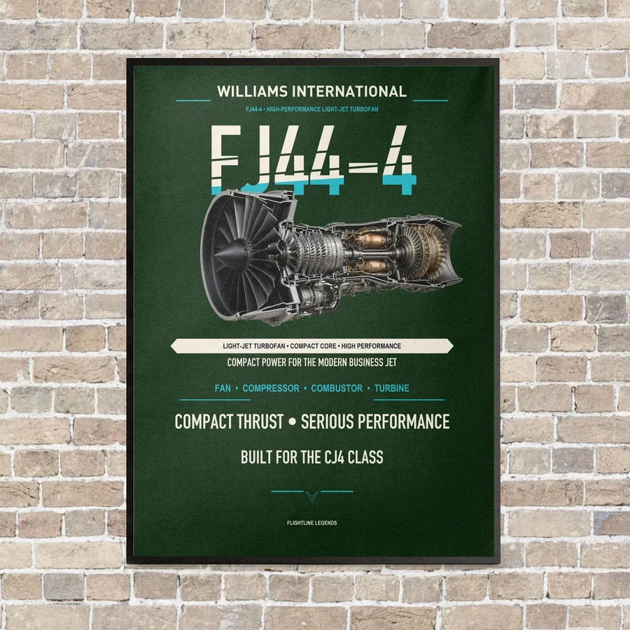 FJ44-4 vertical canvas print - framed - dark green background