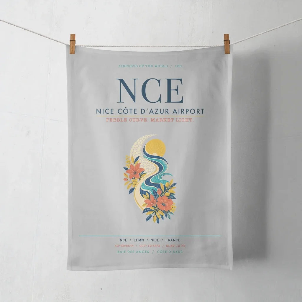 Nice Côte d’Azur Airport (NCE) design on light gray towel