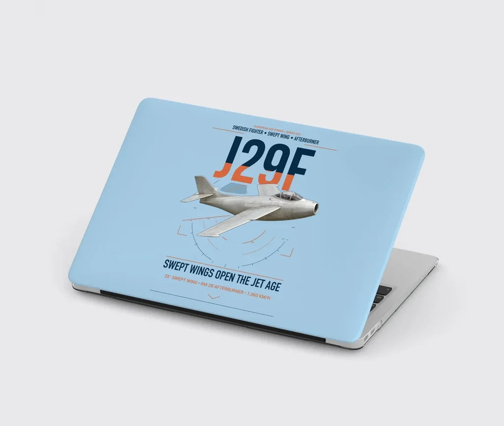 Saab J 29F Tunnan design on light blue MacBook case