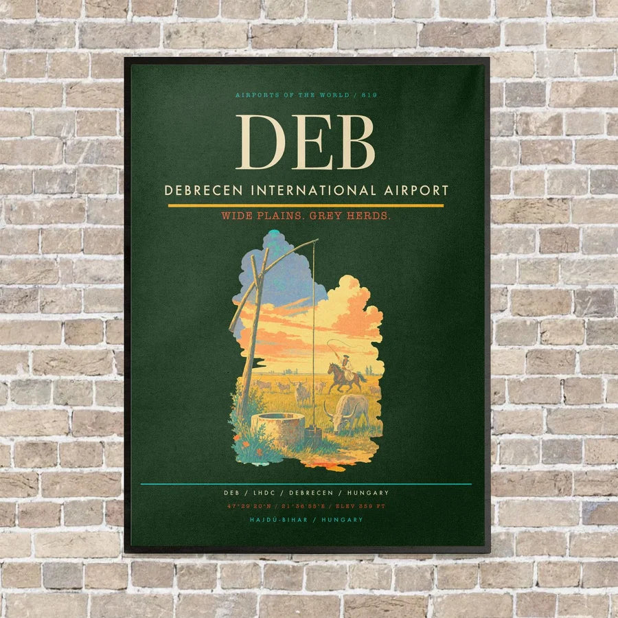 Debrecen International Airport DEB vertical canvas print - framed - dark green background