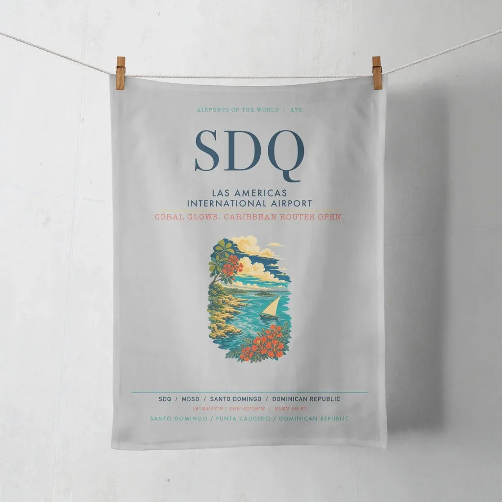 Las Americas International Airport (SDQ) design on light gray towel
