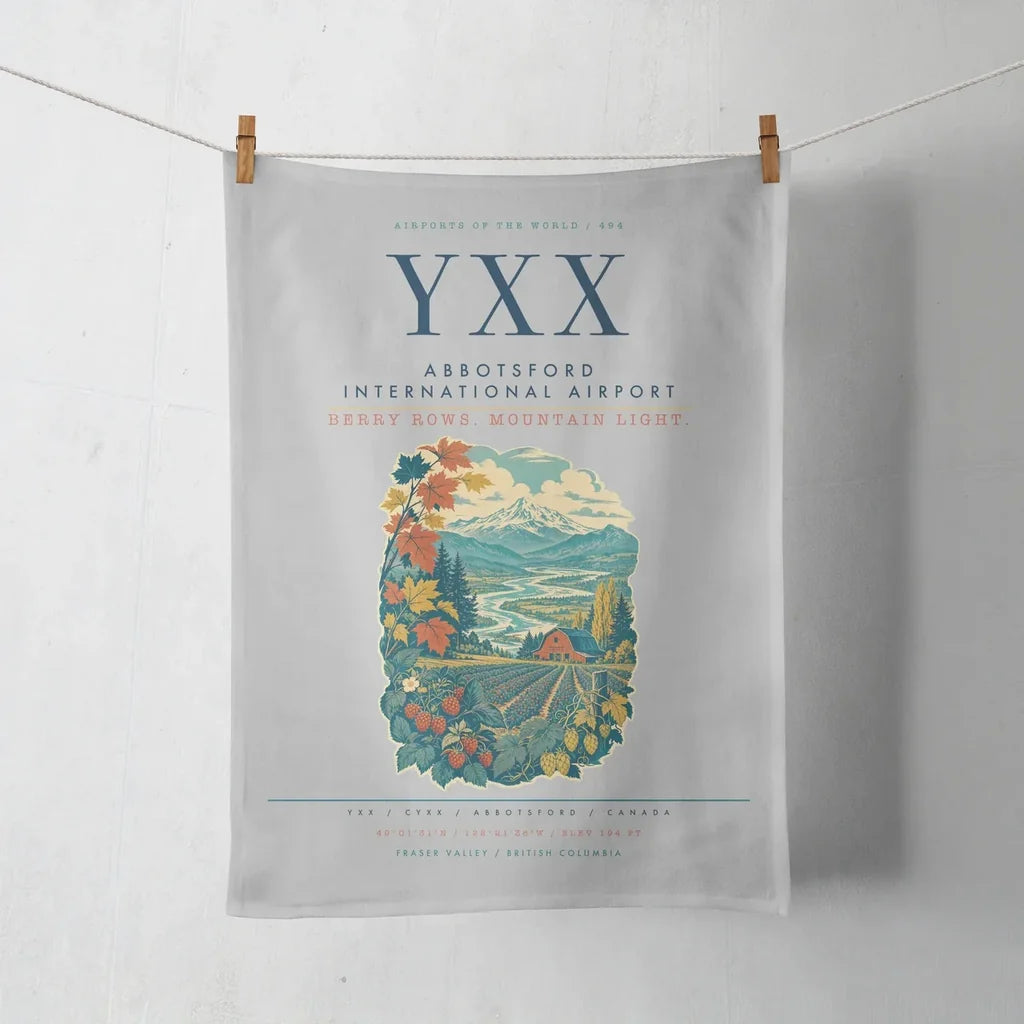 Abbotsford International Airport (YXX) design on light gray towel