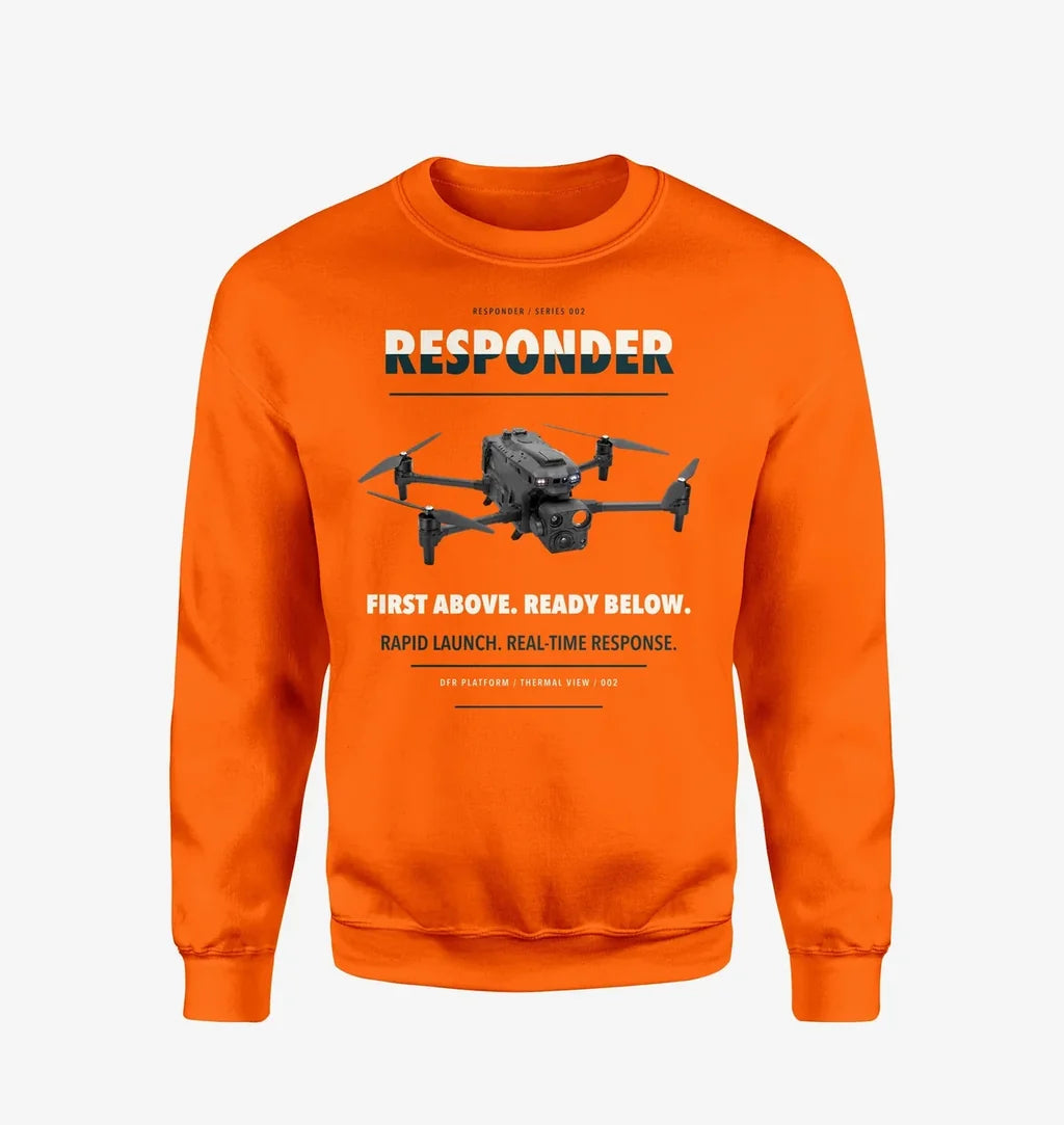 BRINC Responder design on orange sweatshirt