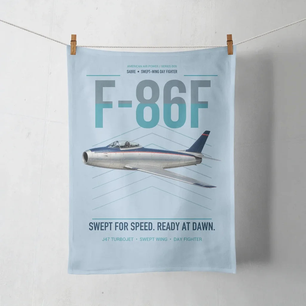 F-86F Sabre design on light blue towel