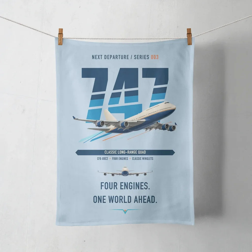 Boeing 747-400 design on light blue towel