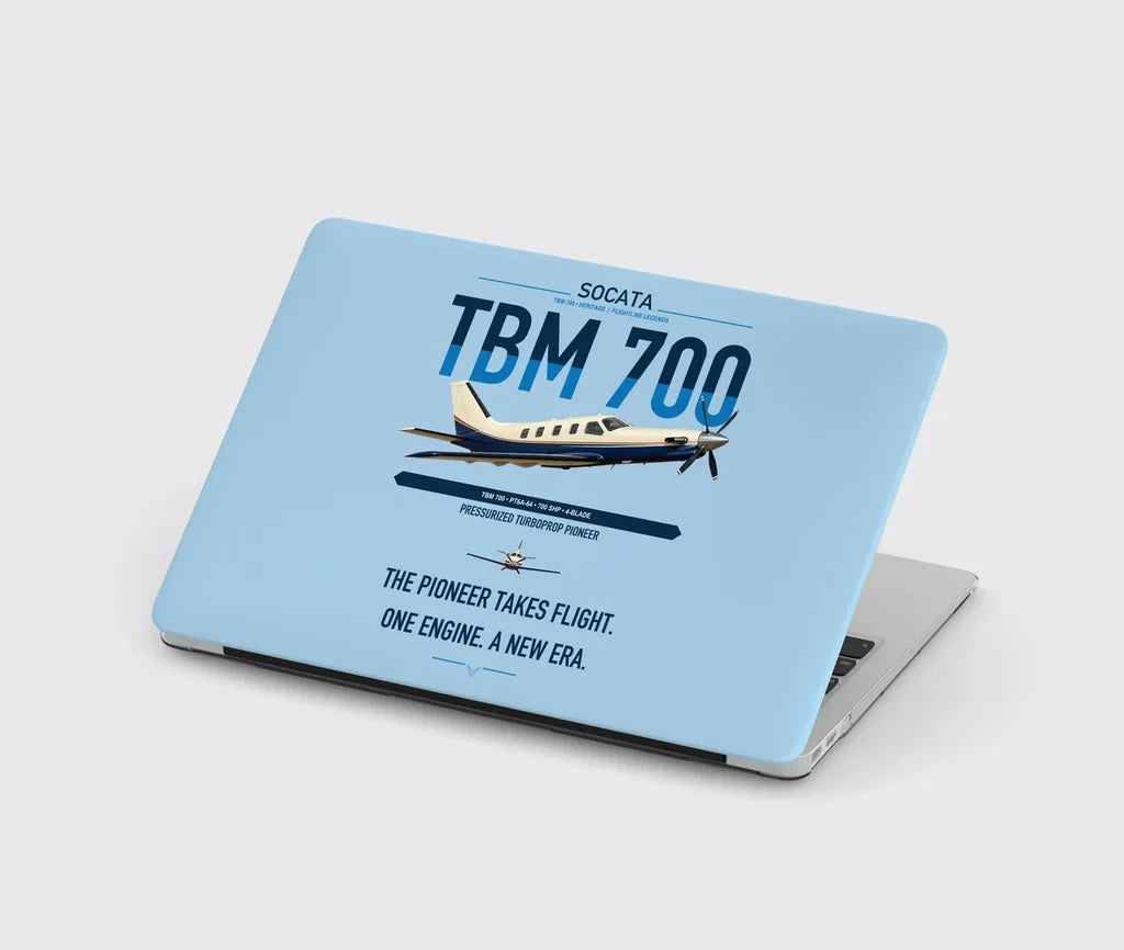 Socata TBM 700 design on light blue MacBook case