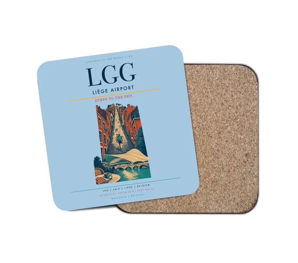 Liège Airport (LGG) design on light blue 1 piece coaster